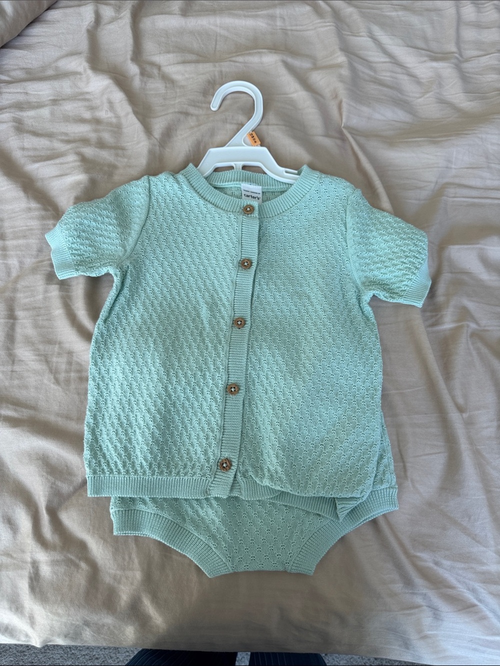 Carter's Mint Green Knit Short Sleeve Cardigan with Bloomers